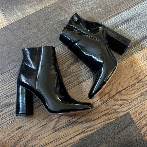 Michael Shannon Black Patent Leather Square Toe Ankle Boots Women’s Size 9 - Picture 1 of 9